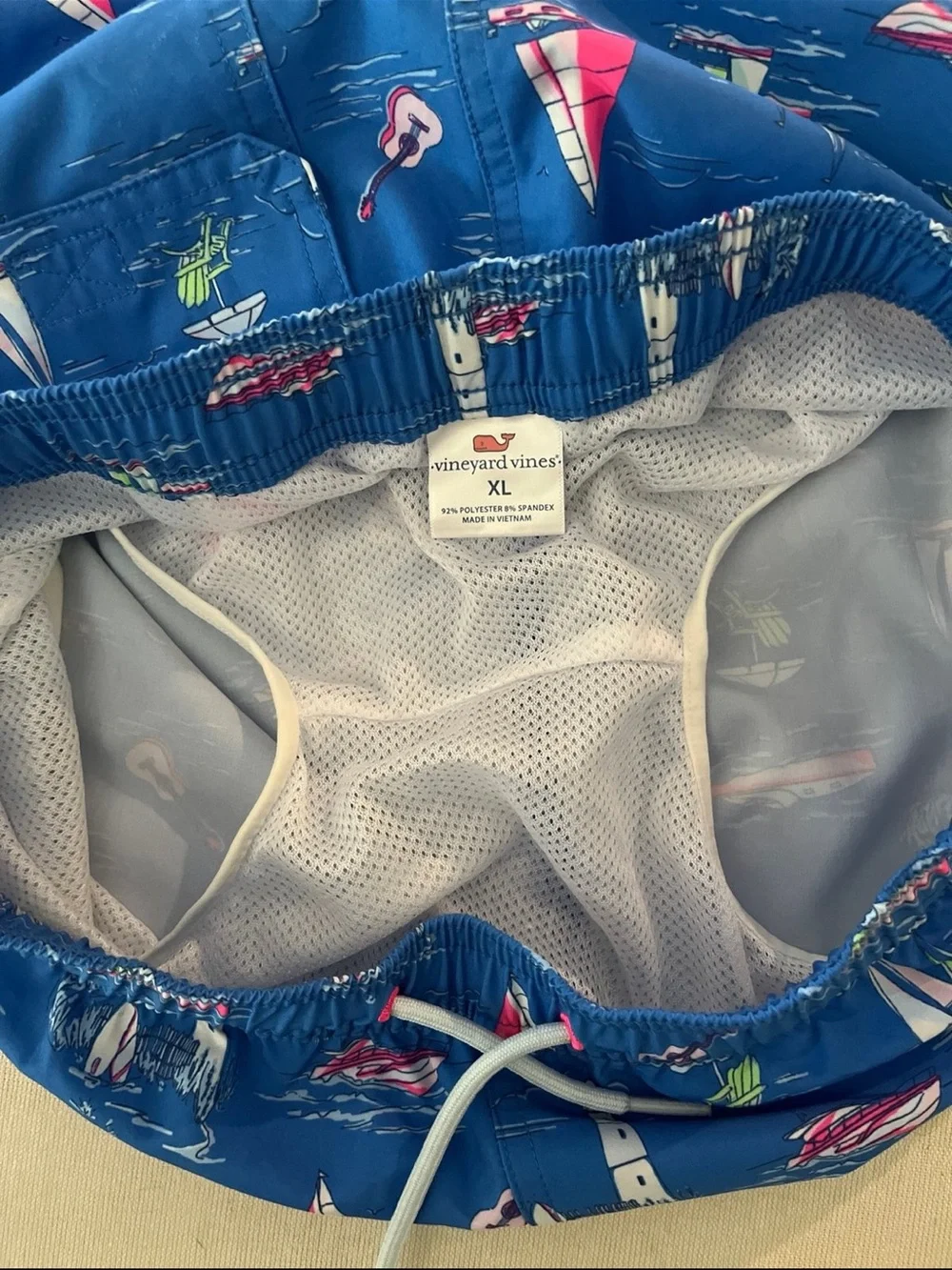 Vineyard Vines Swim Trunks Blue Coastal Nautical Print Boys - XL